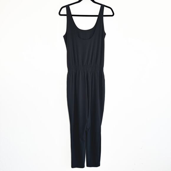 Athleta Roaming Black Sleeveless Smocked Scoop Back Slim Straight Leg Jumpsuit 6 - Picture 10 of 14